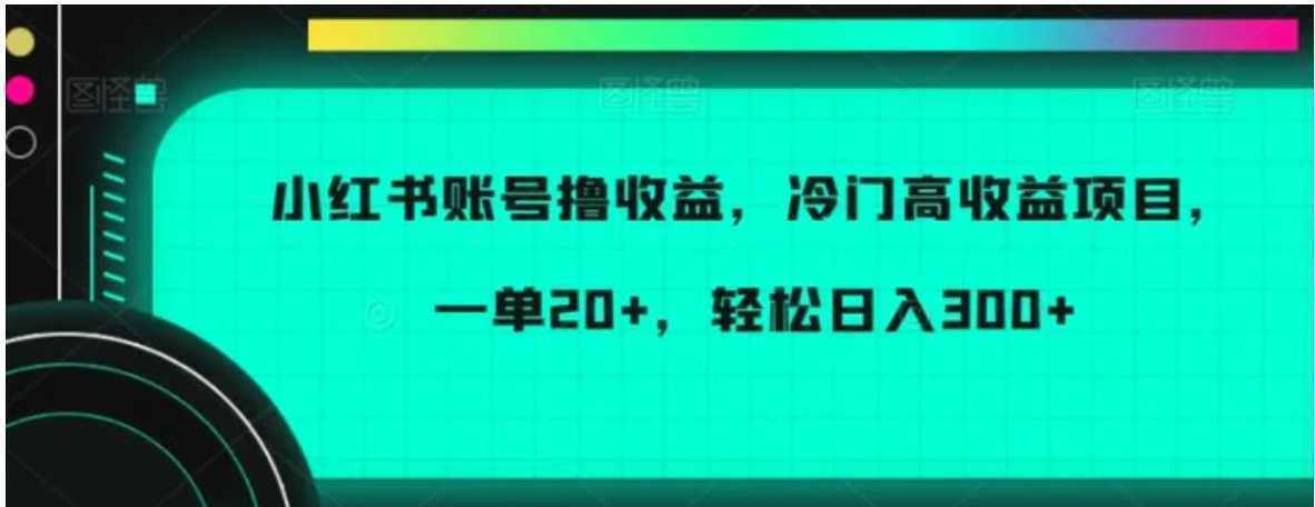 小红书账号撸收益，冷门高收益项目，一单20+，轻松日入300+