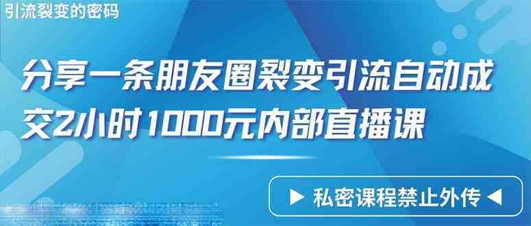 仅靠分享一条朋友圈裂变引流自动成交2小时1000内部直播课程