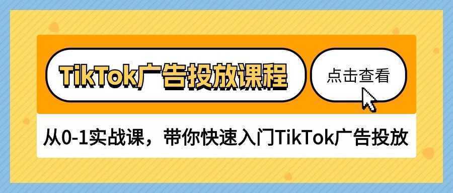 TikTok广告投放课程，从0-1实战课，带你快速入门TikTok广告投放