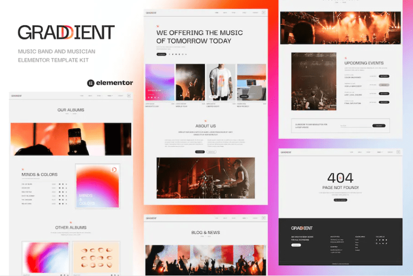 Gradient – 乐队和音乐家 Elementor 模板套件