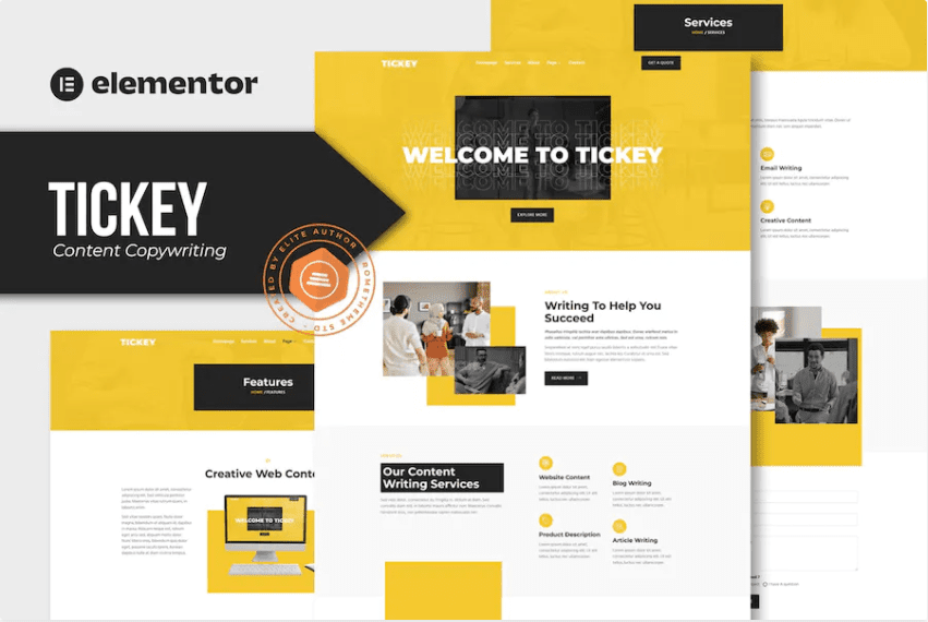 Tickey – 内容文案服务 Elementor 模板套件