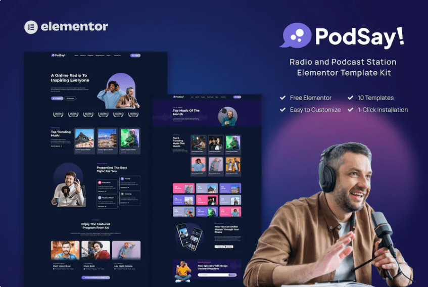 PodSay – 广播和播客站 Elementor 模板套件