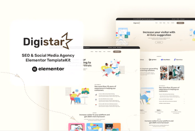 Digistar – SEO 和社交媒体代理 Elementor 模板套件