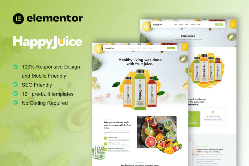 HappyJuice – 果汁和新鲜饮料 Elementor Pro 模板套件