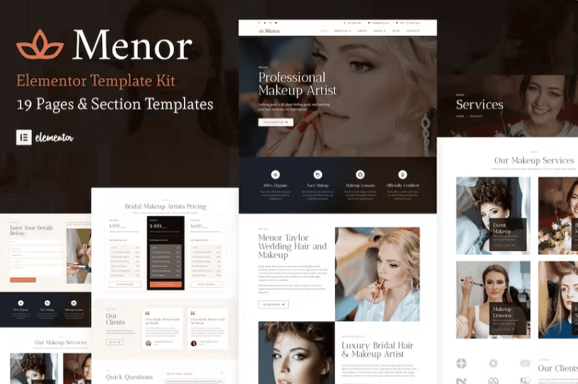 Menor – 化妆师和发型师 Elementor Pro 模板套件