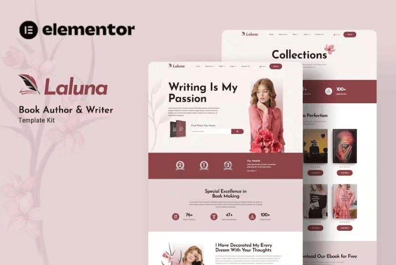 Laluna – 书籍作者和作家 Elementor 模板套件