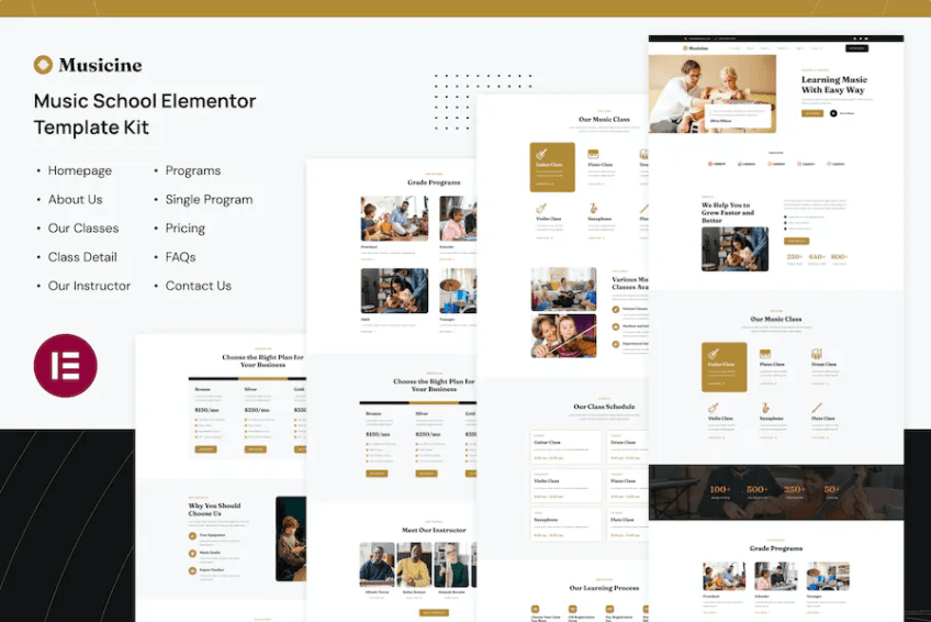 Musicine – 音乐学校 Elementor 模板套件