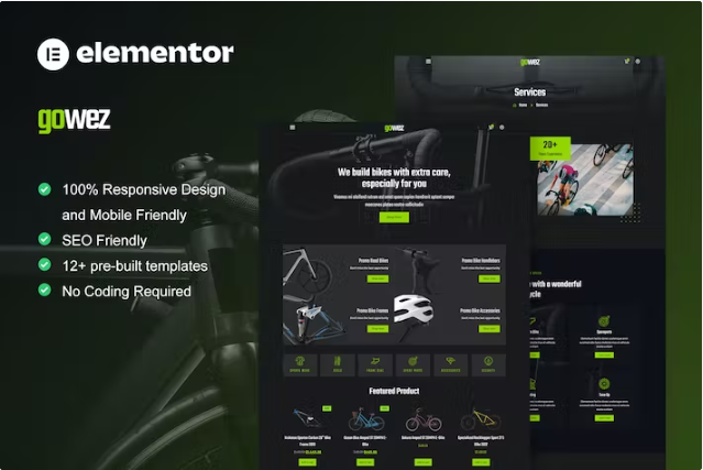 Gowez – WooCommerce 自行车商店和自行车服务 Elementor 模板套件