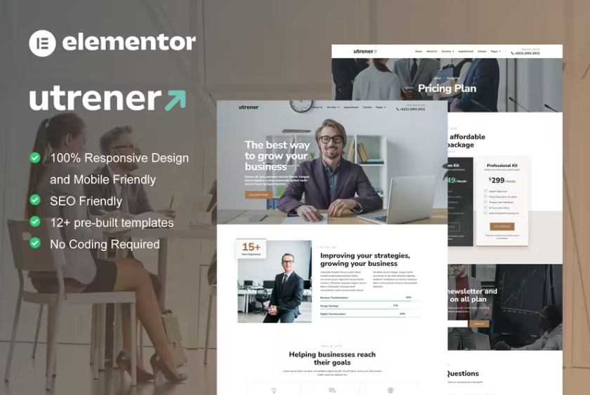 Utrener – 商务教练 Elementor Pro 模板套件