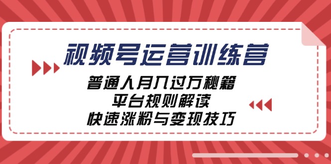 视频号运营训练营：普通人月入过万秘籍，平台规则解读，快速涨粉与变现…