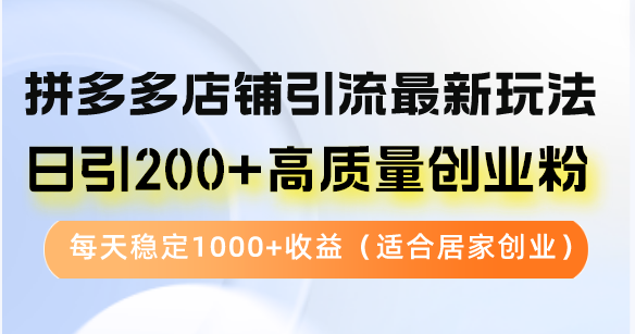 拼多多店铺引流最新玩法，日引200+高质量创业粉，每天稳定1000+收益（…