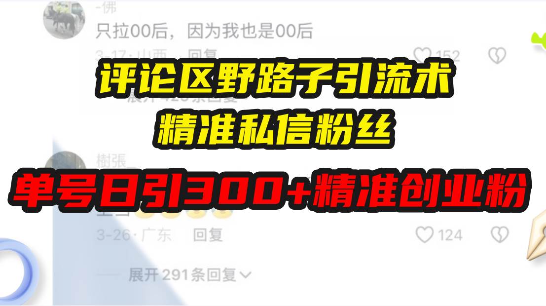 评论区野路子引流术，精准私信粉丝，单号日引流300+精准创业粉