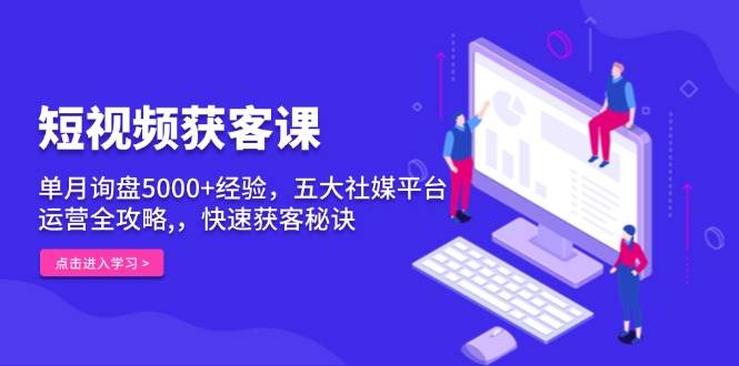 短视频获客课，单月询盘5000+经验，五大社媒平台运营全攻略,，快速获客…